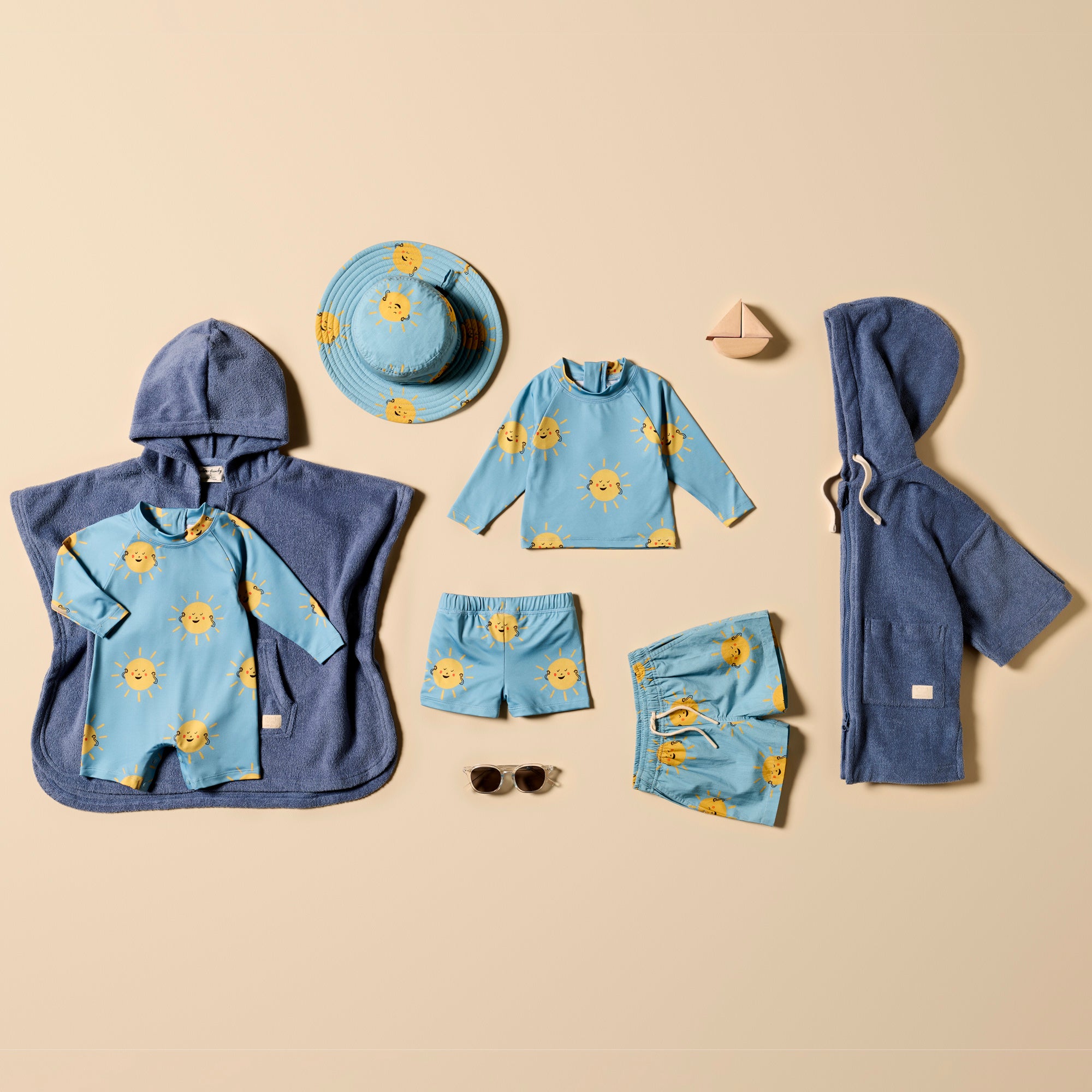 Deep Blue Organic Terry Hooded Poncho