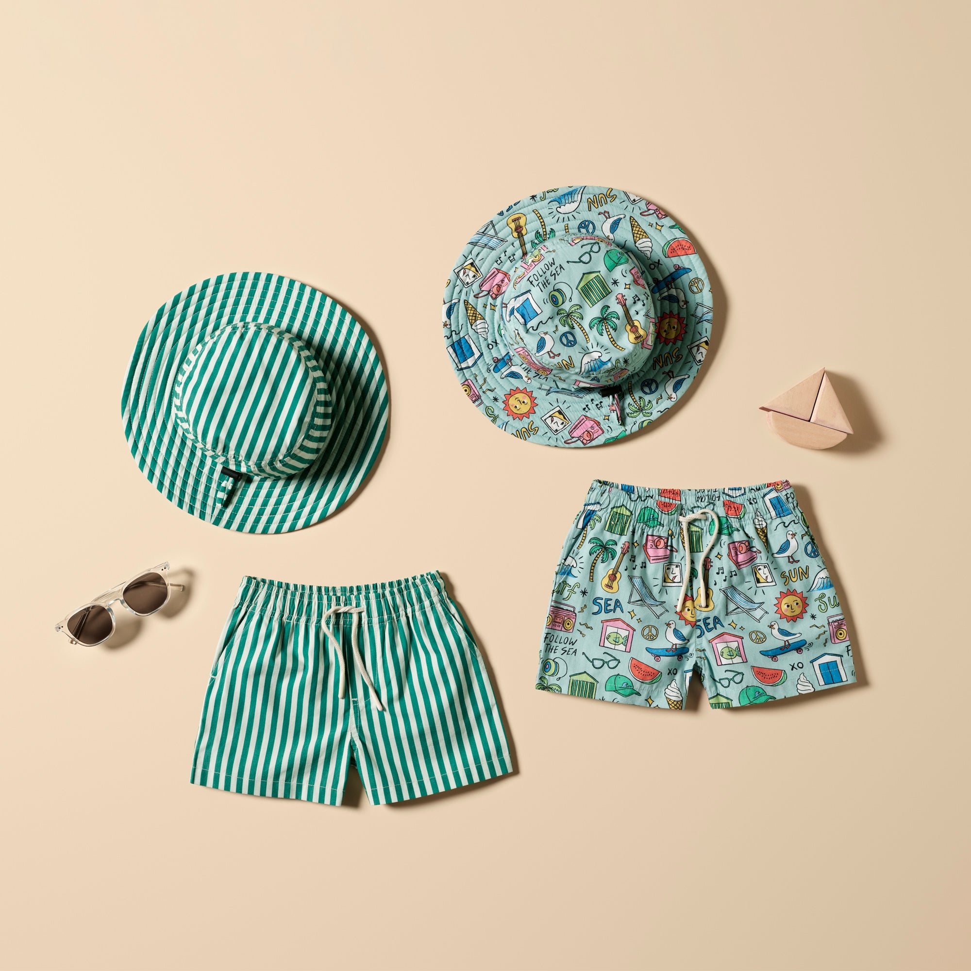Green Bean Stripe Swim Board Short