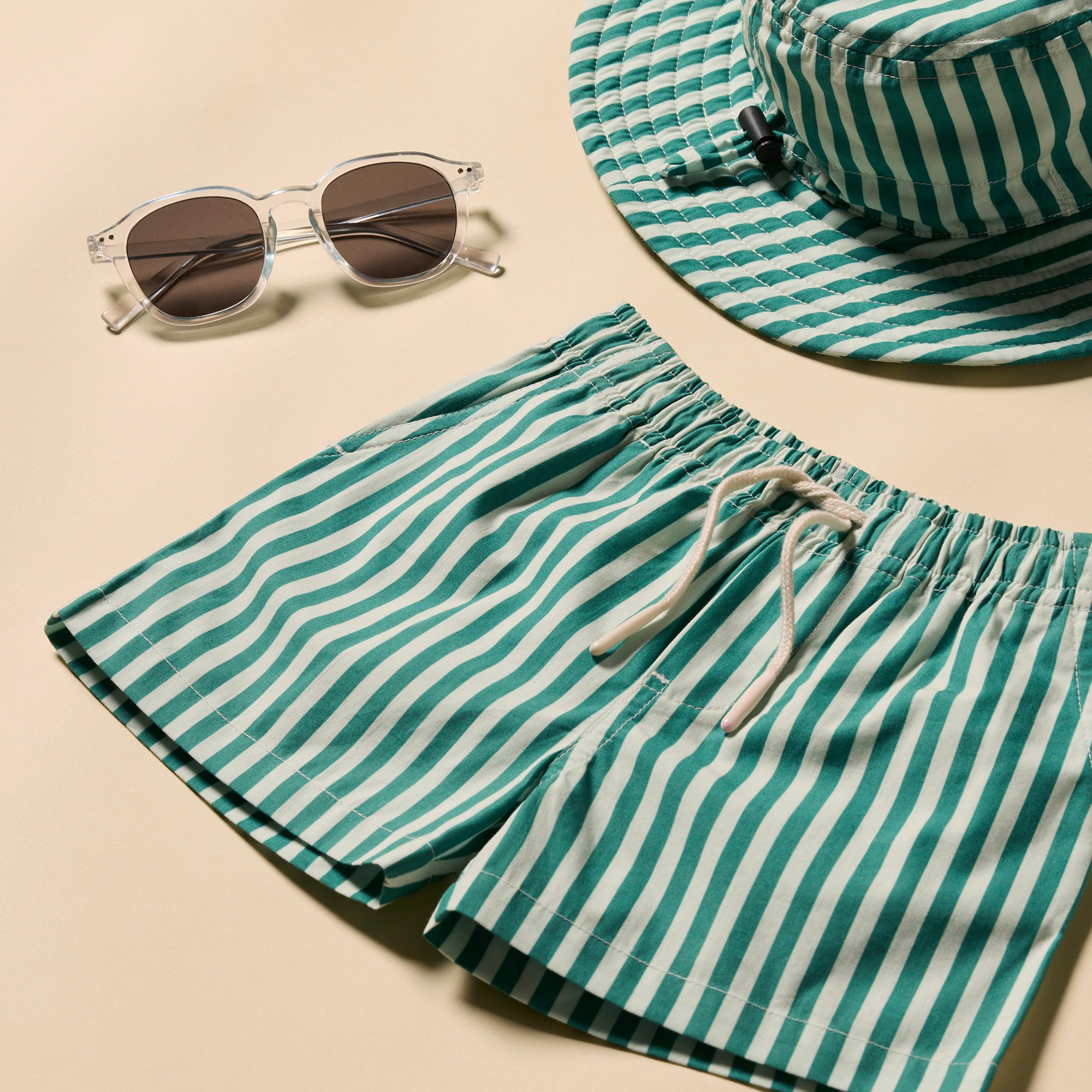Green Bean Stripe Swim Board Short