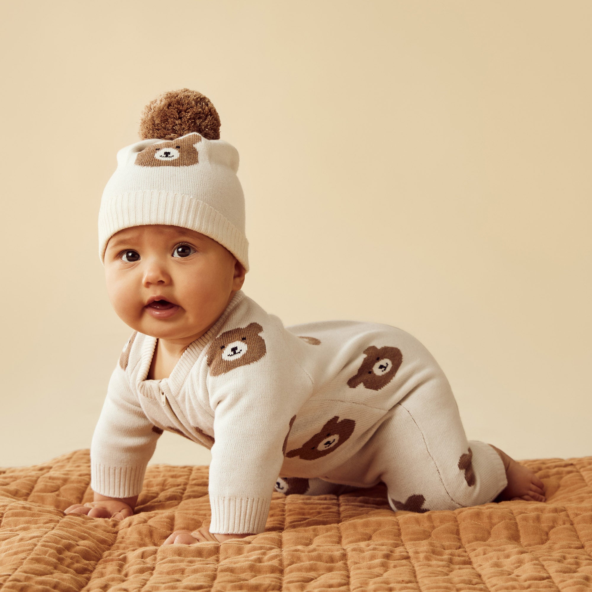Beary Cute Organic Knitted Jacquard Growsuit