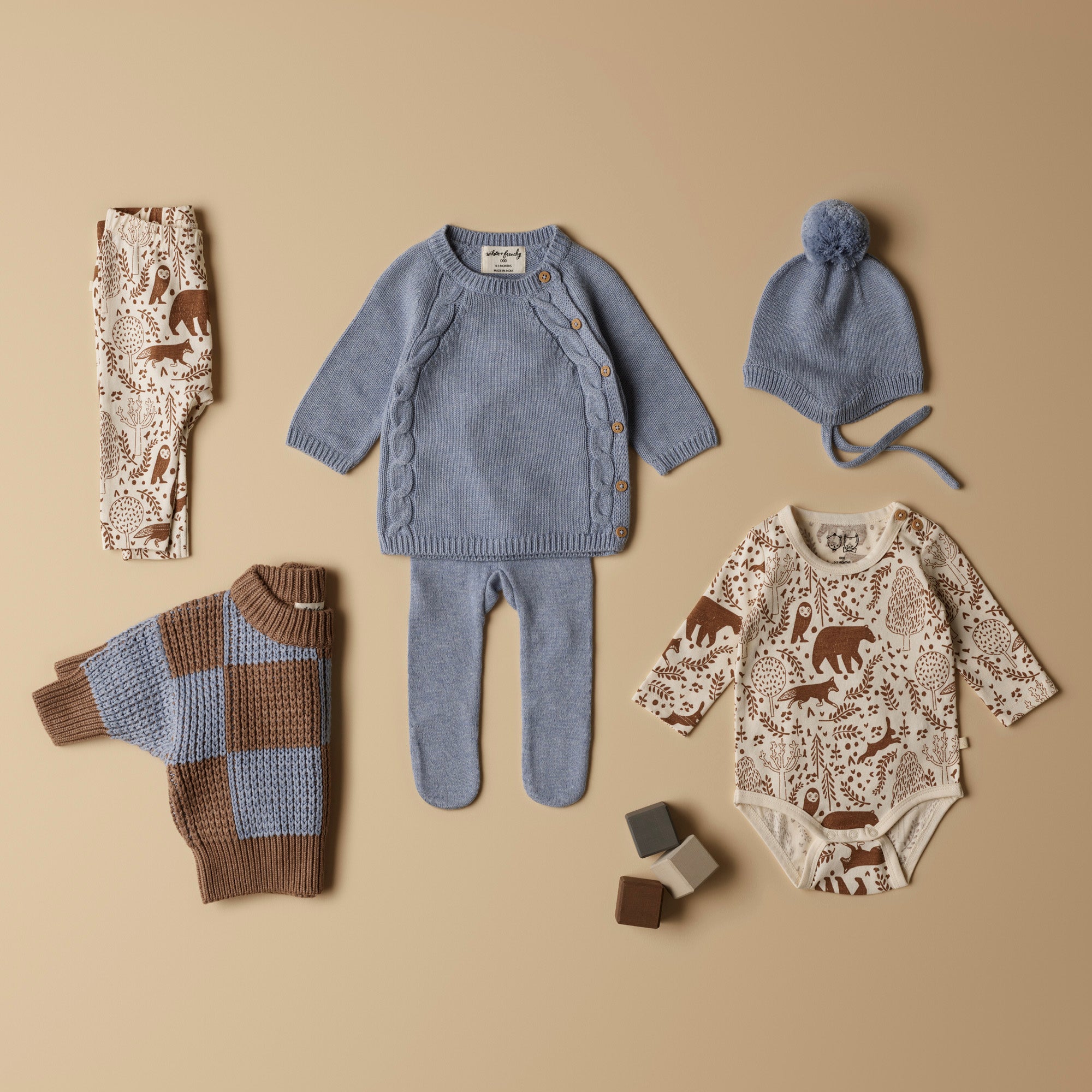 Blue Speckle Organic Knitted Legging with Feet