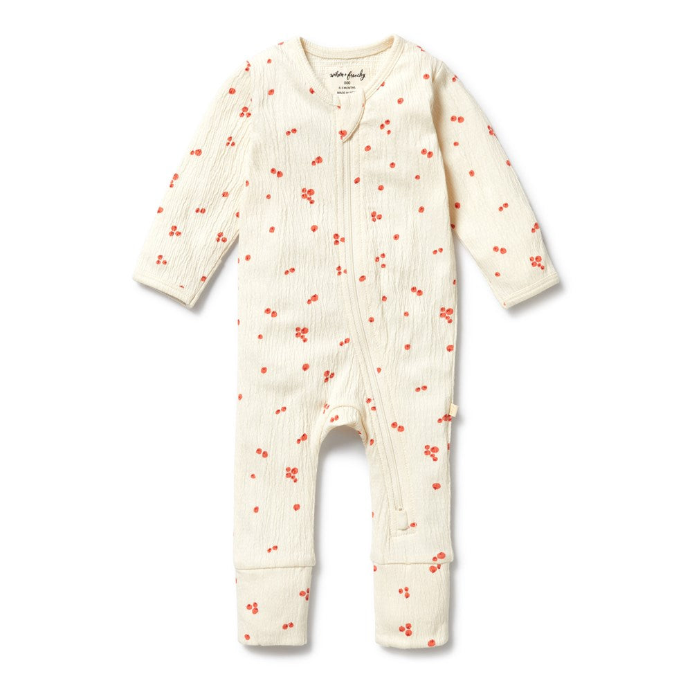 Jolly Holly Organic Crinkle Zipsuit with Feet
