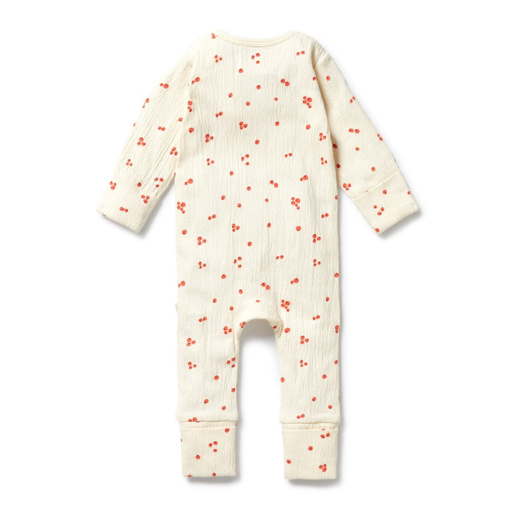 Jolly Holly Organic Crinkle Zipsuit with Feet