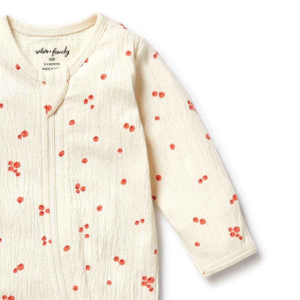 Jolly Holly Organic Crinkle Zipsuit with Feet