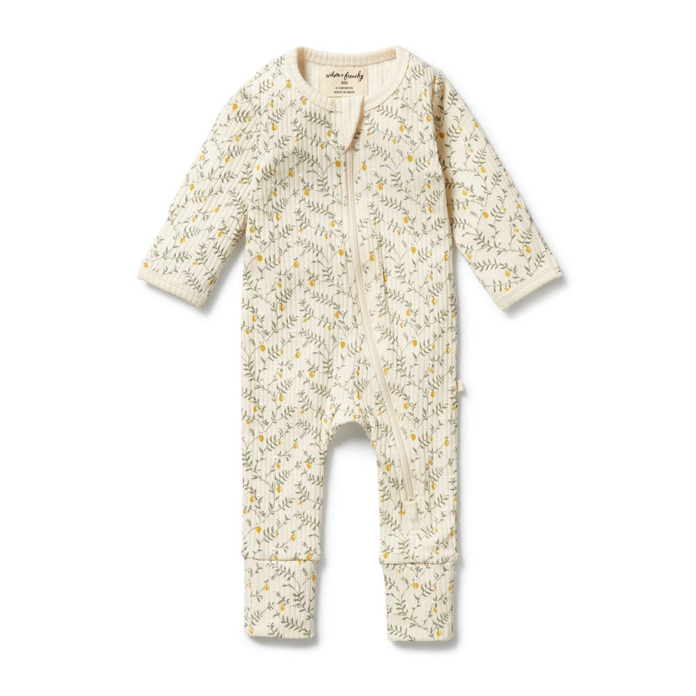 Lemon Leaf Organic Zipsuit with Feet