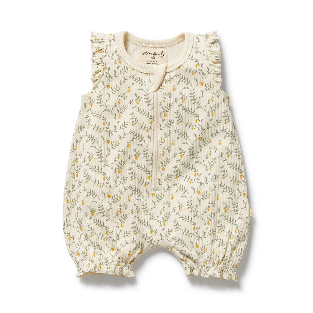 Lemon Leaf Organic Ruffle Zipsuit