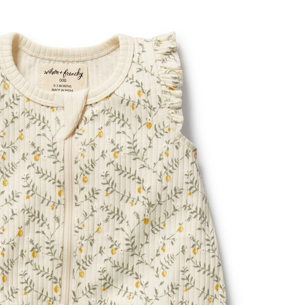 Lemon Leaf Organic Ruffle Zipsuit