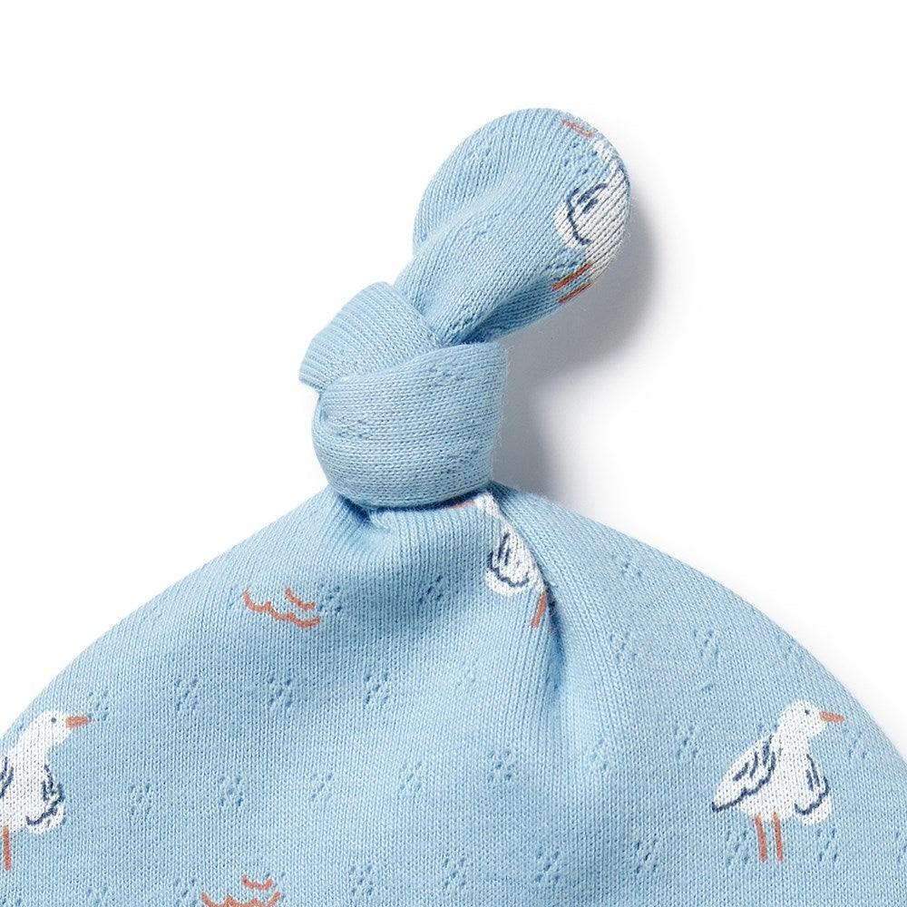 Sunny Seagulls Organic Pointelle Knot Hat