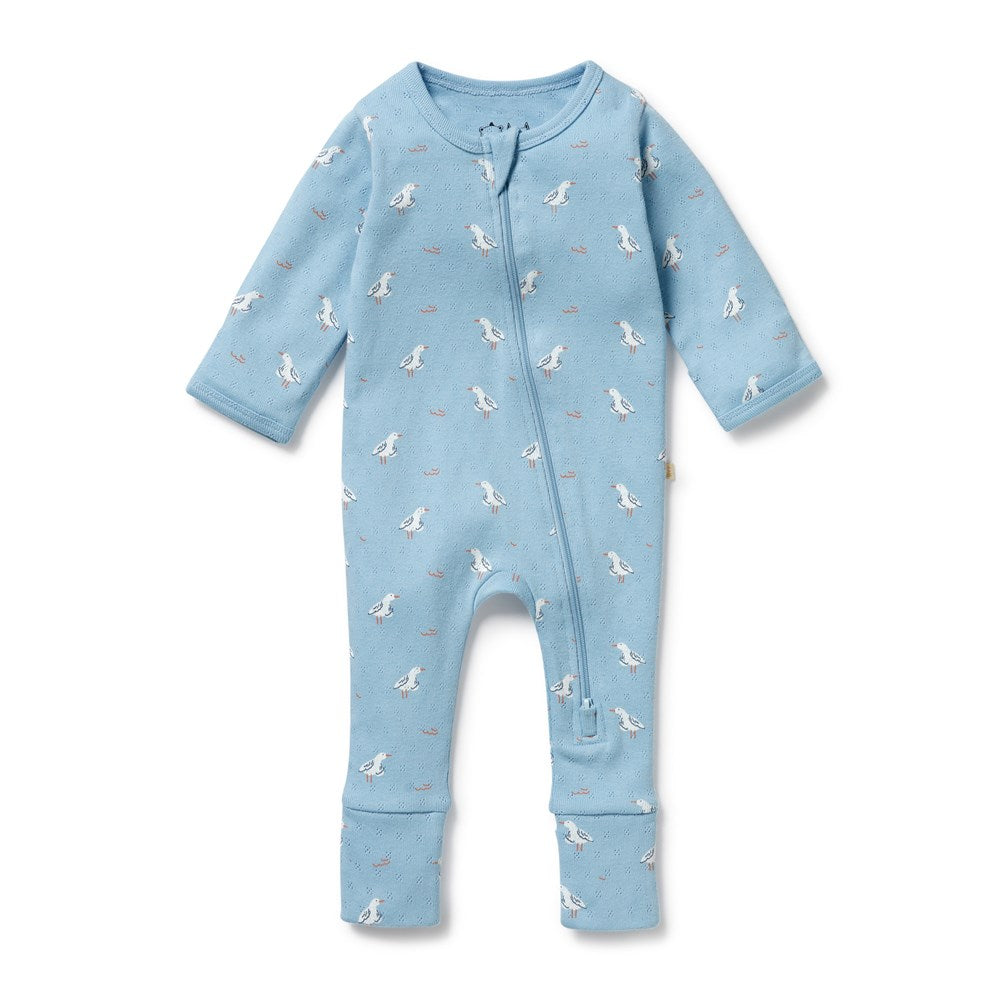 Sunny Seagulls Organic Pointelle Zipsuit with Feet