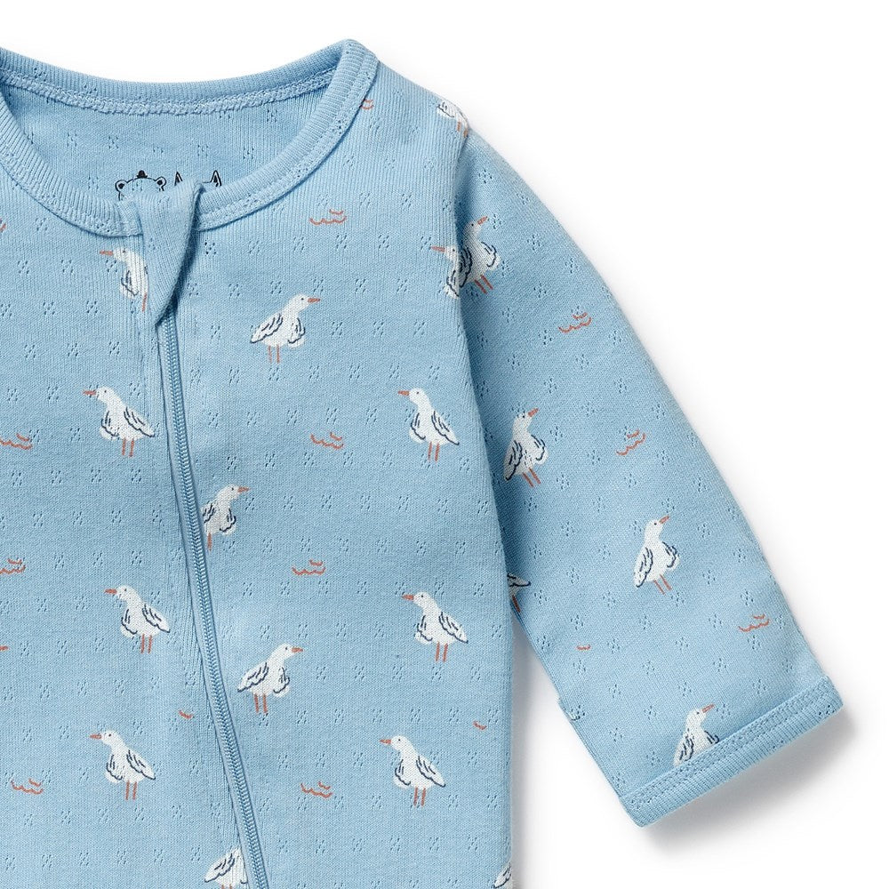 Sunny Seagulls Organic Pointelle Zipsuit with Feet