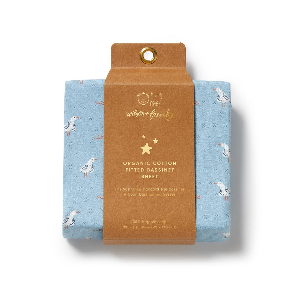 Sunny Seagulls Organic Pointelle Bassinet Sheet
