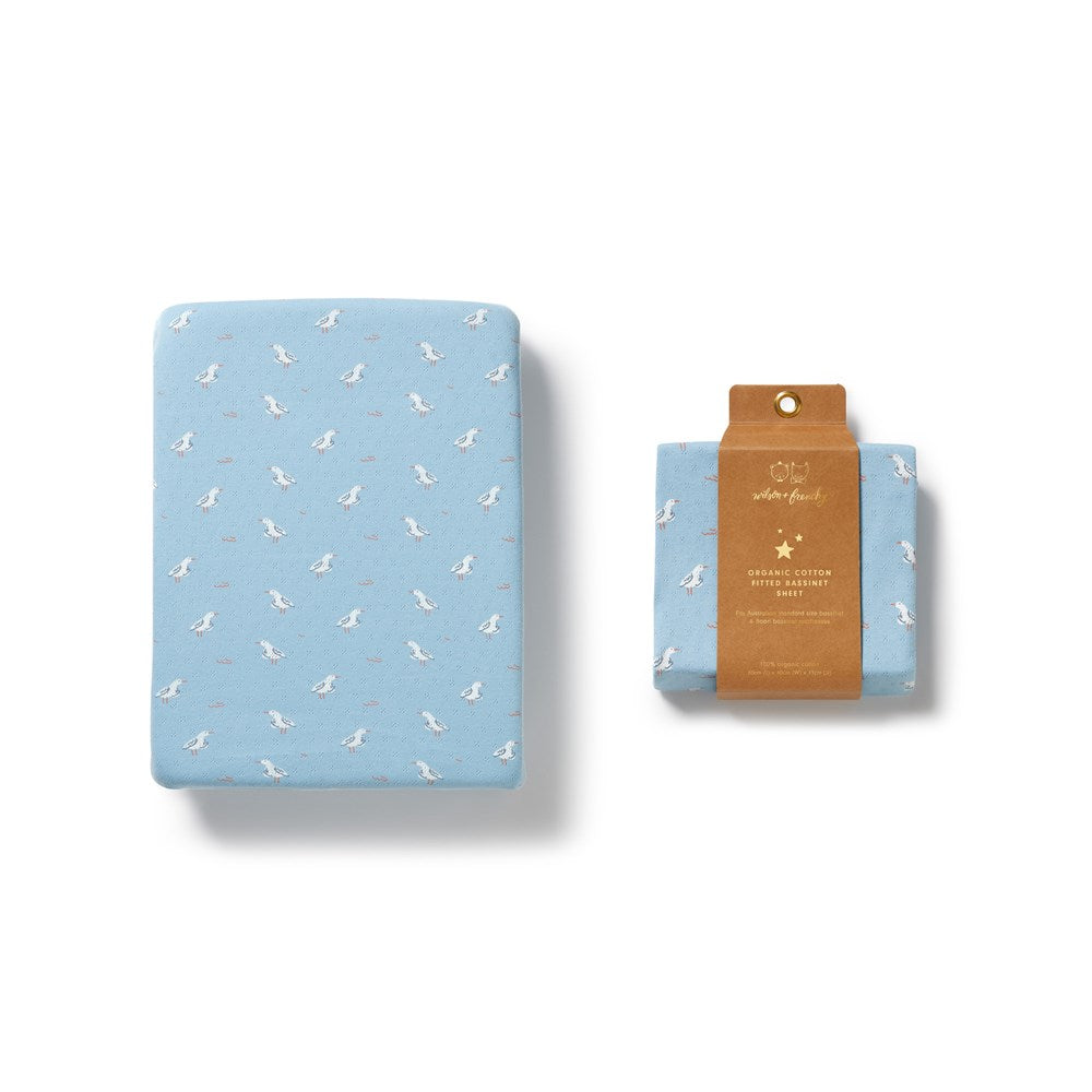 Sunny Seagulls Organic Pointelle Bassinet Sheet
