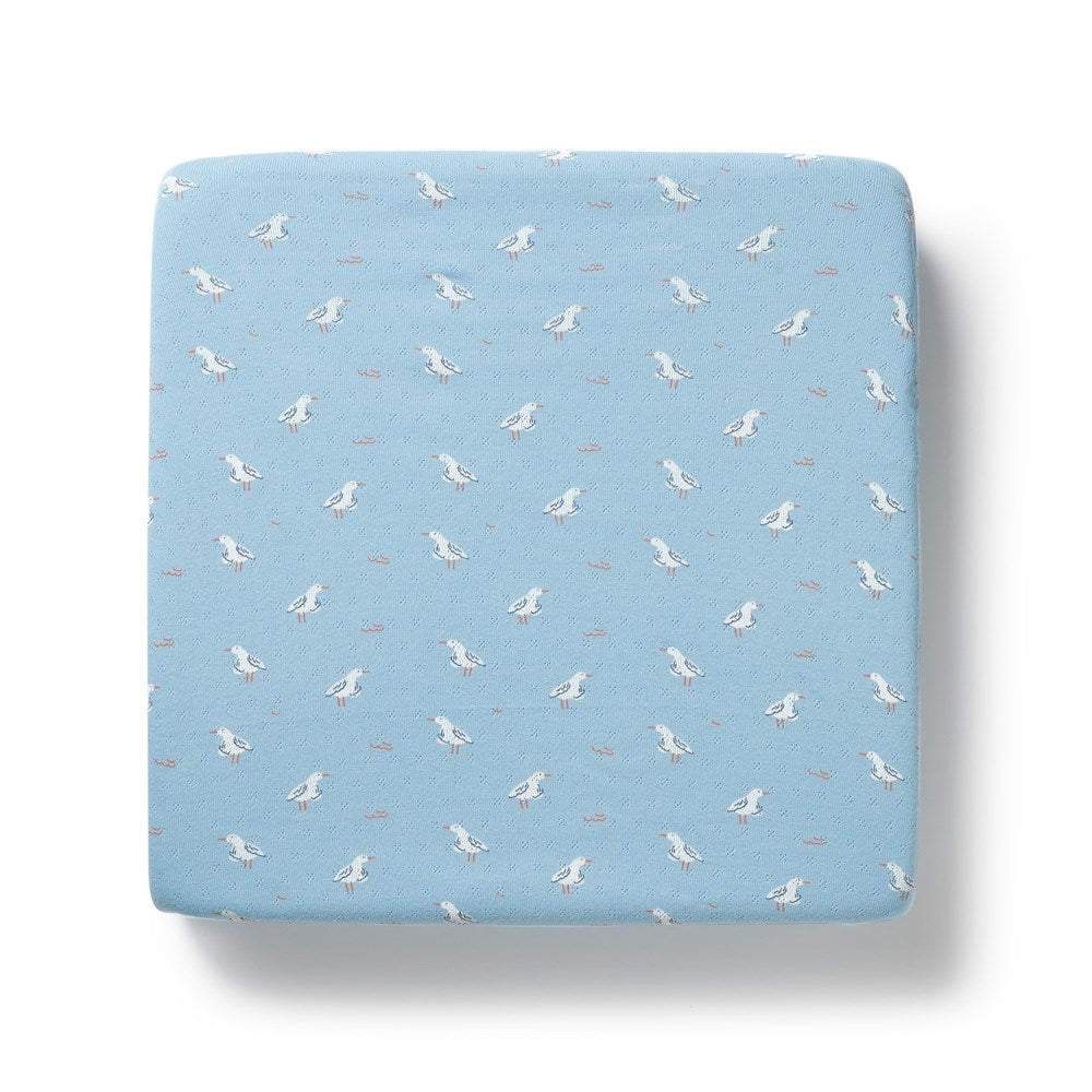 Sunny Seagulls Organic Pointelle Cot Sheet