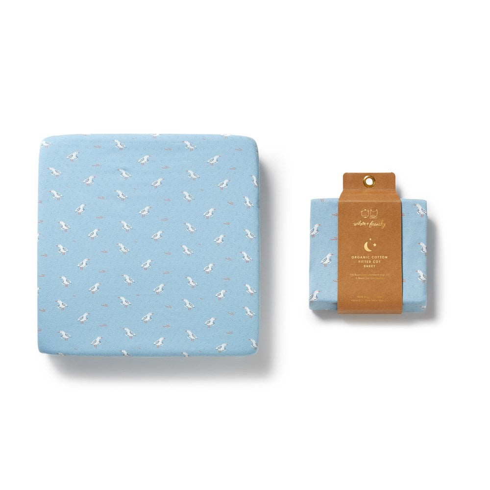 Sunny Seagulls Organic Pointelle Cot Sheet