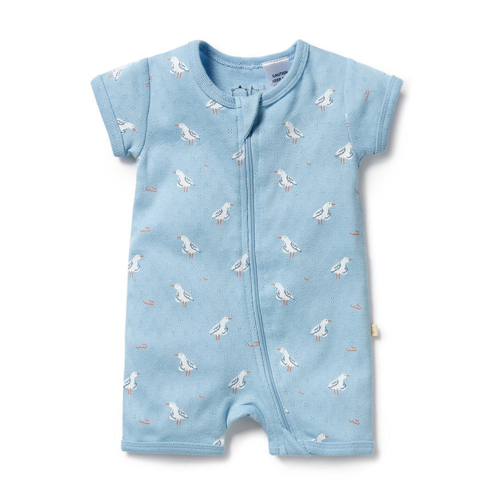 Sunny Seagulls Organic Pointelle Boyleg Zipsuit