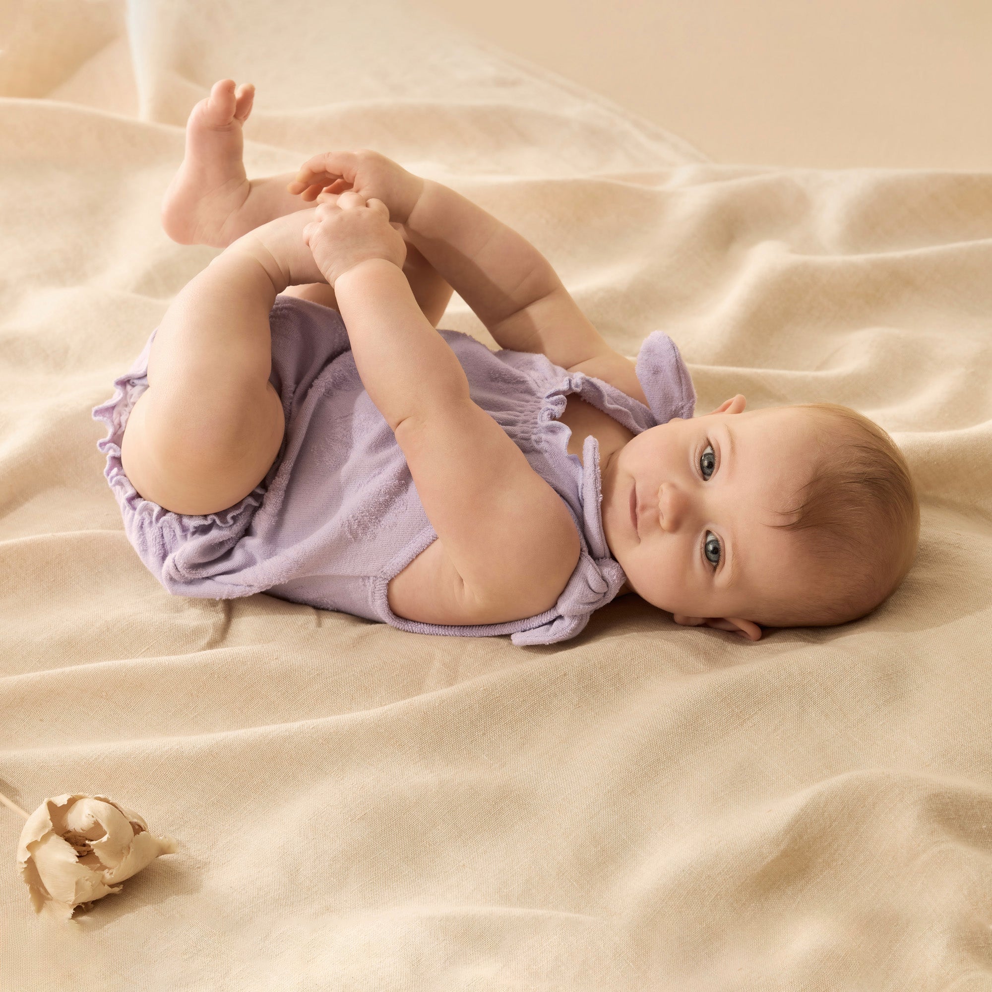 Lavender Shells Organic Terry Tie Playsuit