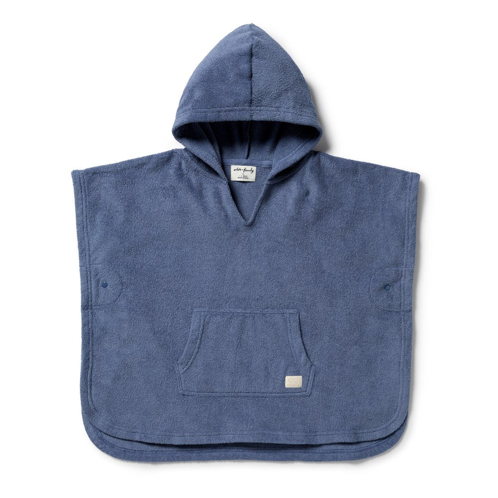Deep Blue Organic Terry Hooded Poncho