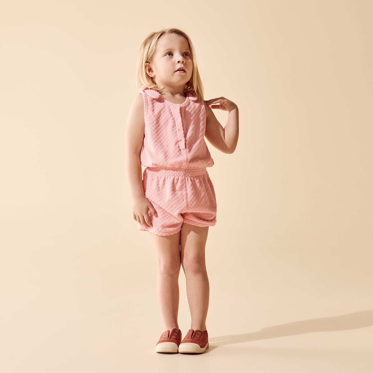 Petal Pink Check Organic Terry Playsuit