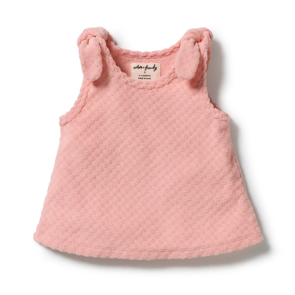 Petal Pink Check Organic Terry Singlet