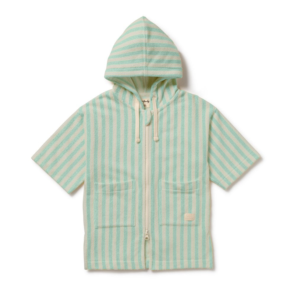 Seafoam Stripe Organic Terry Hooded Towel