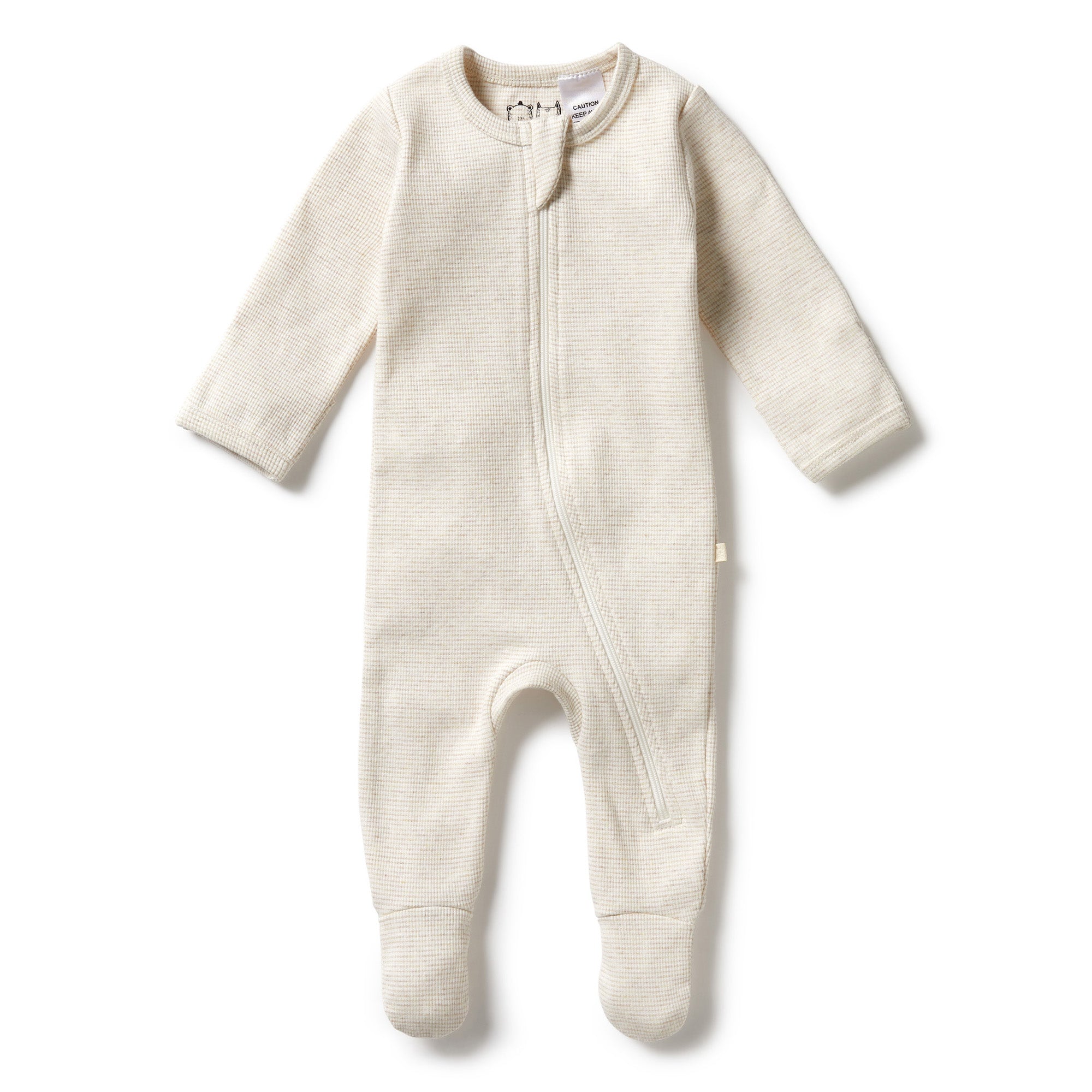 Organic Stripe Rib Zipsuit with Feet