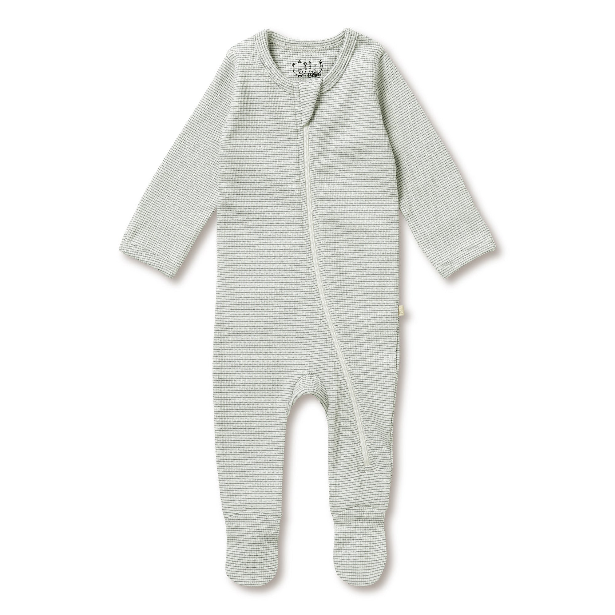 Organic Stripe Rib Zipsuit with Feet