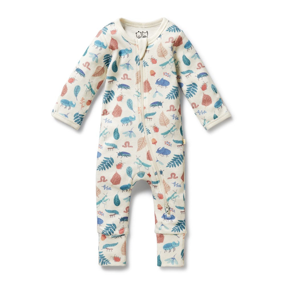 Organic Rib Zipsuit with Feet- Chasing the Moon