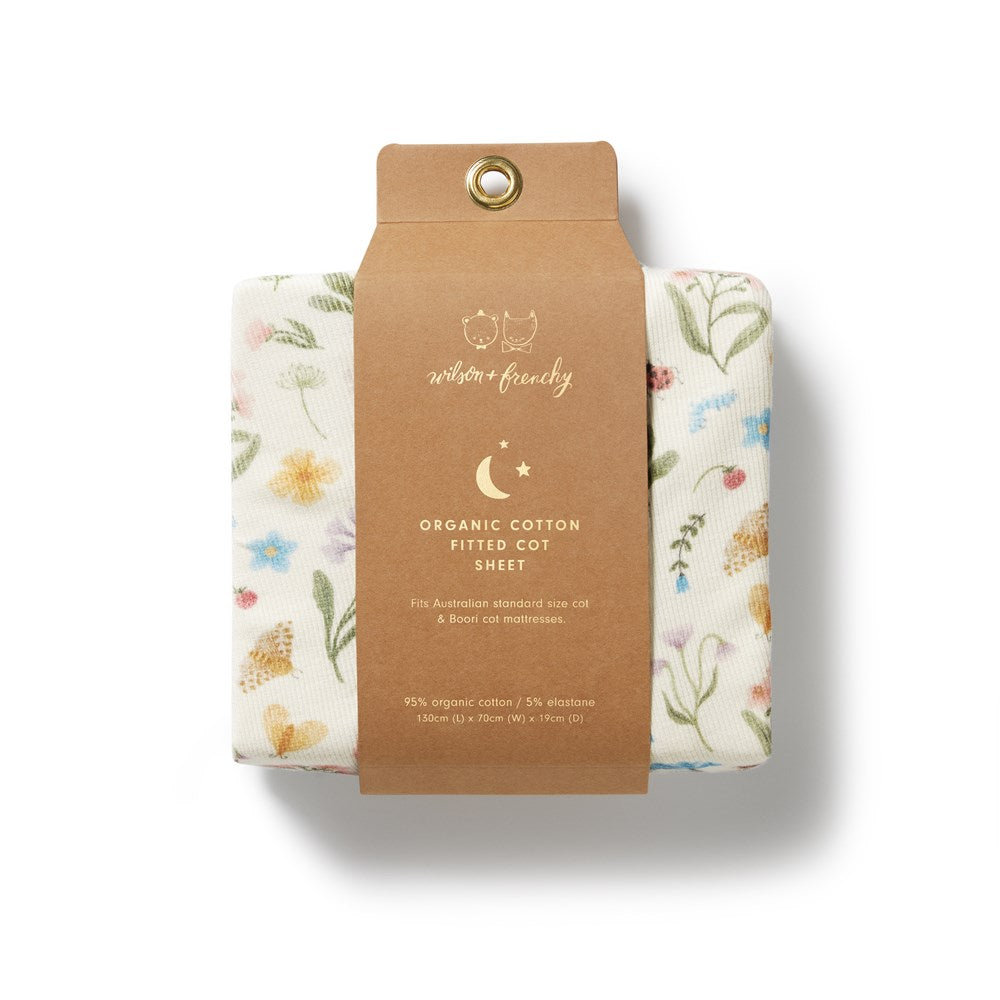 Blooming Bliss Organic Rib Cot Sheet by Wilson and Frenchy – made from organic cotton