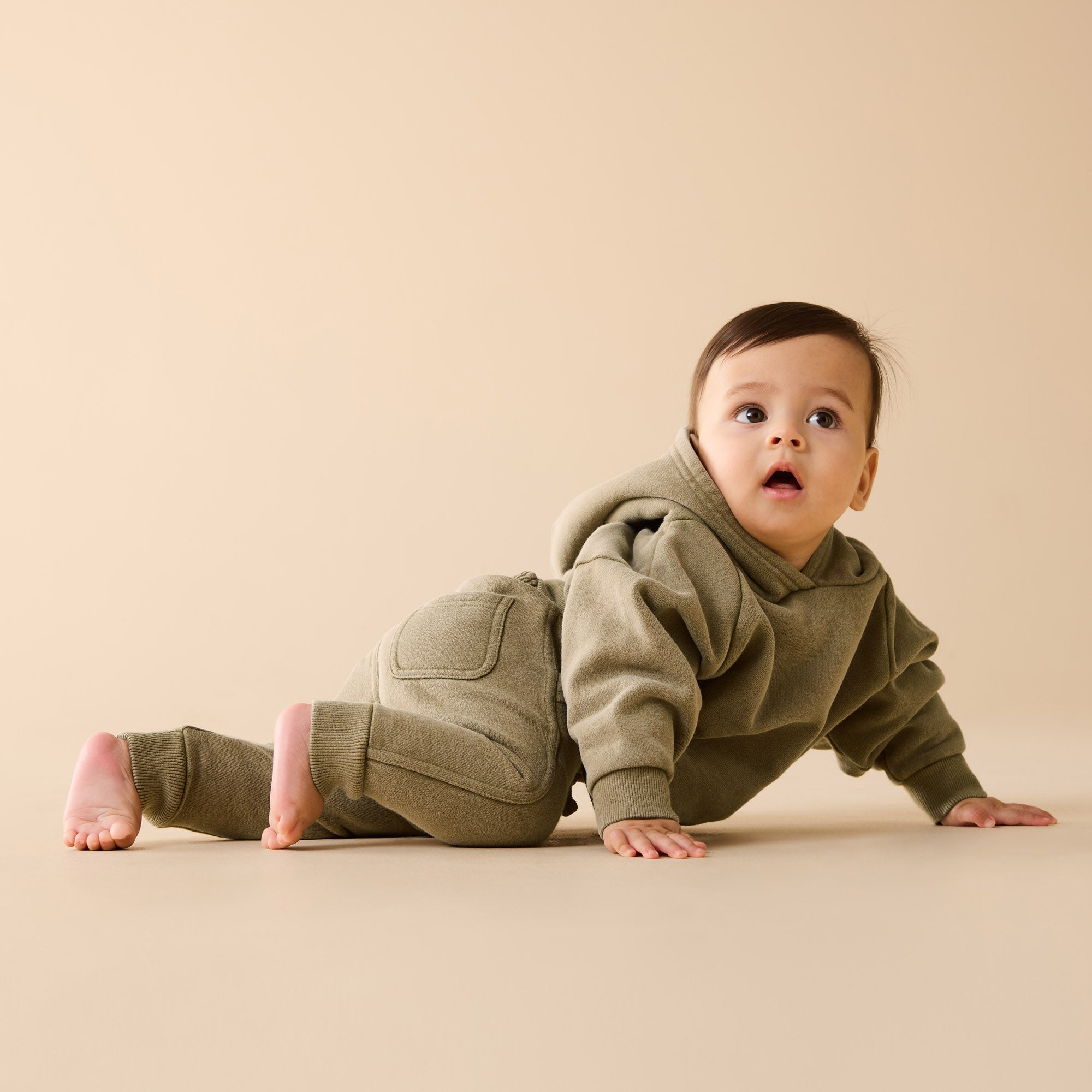 Olive Organic Terry Hooded Sweat