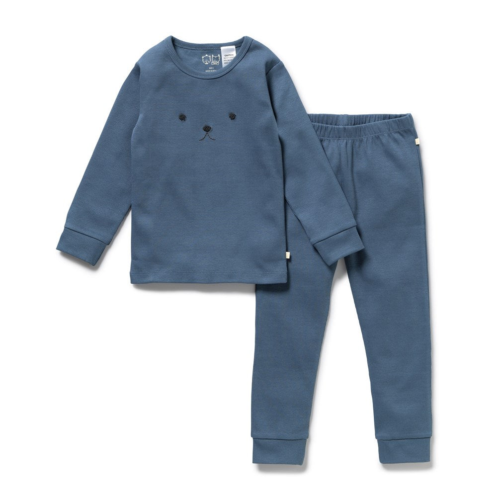 Twilight Blue Organic Rib Long Sleeved Pyjamas