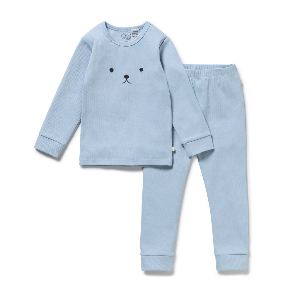 Storm Blue Organic Rib Long Sleeved Pyjamas