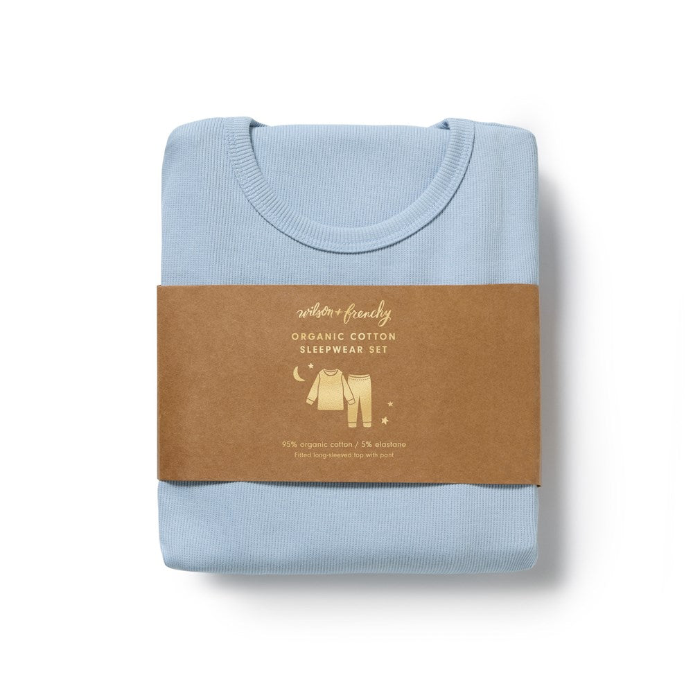 Storm Blue Organic Rib Long Sleeved Pyjamas