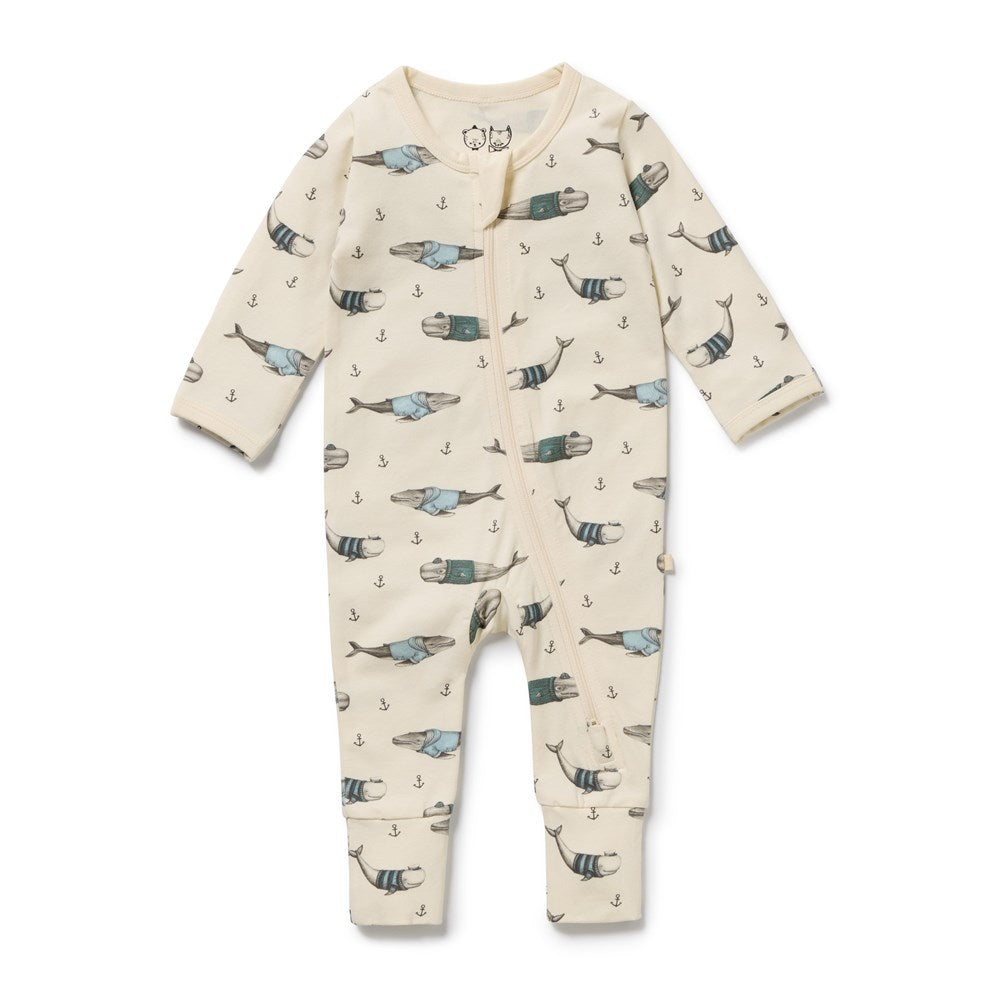 Woolly Whales Organic Zipsuit with Feet