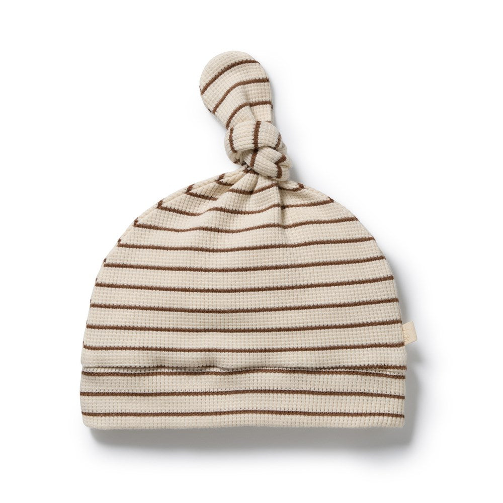 Nutmeg Stripe Organic Waffle Knot Hat