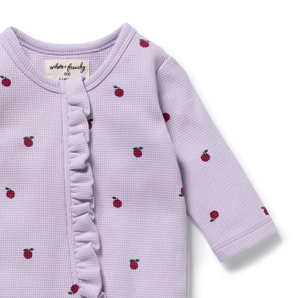 Berry Plums Organic Waffle Ruffle Zipsuit