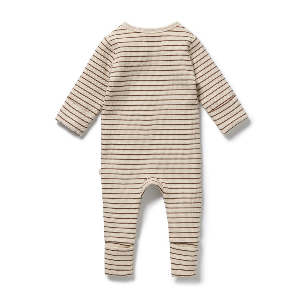 Nutmeg Stripe Organic Waffle Zipsuit