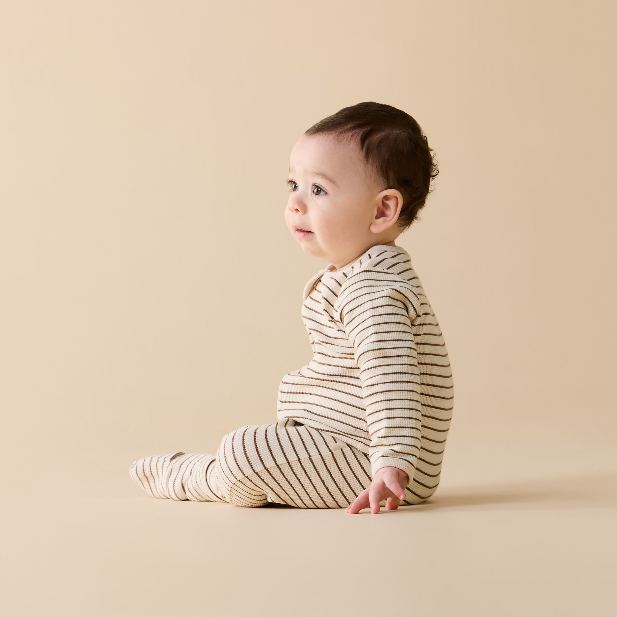 Nutmeg Stripe Organic Waffle Zipsuit