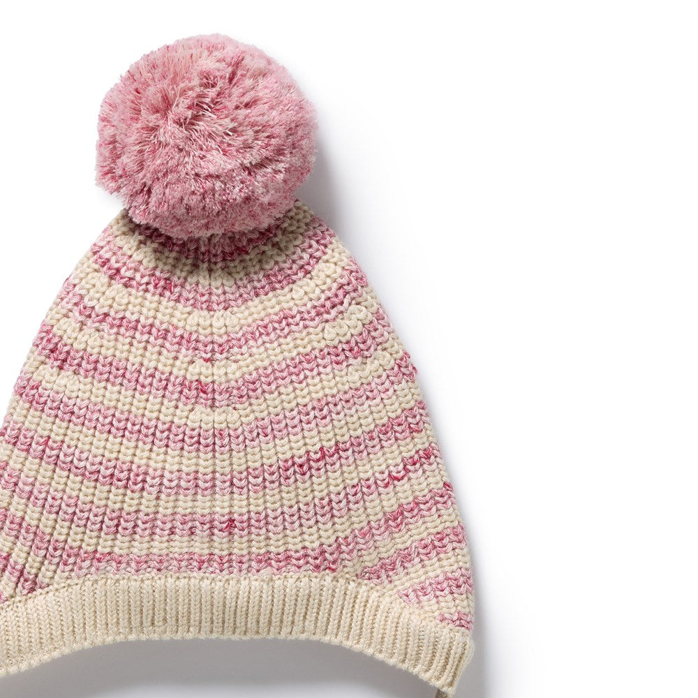 Rhubarb and Cream Organic Knitted Stripe Bonnet