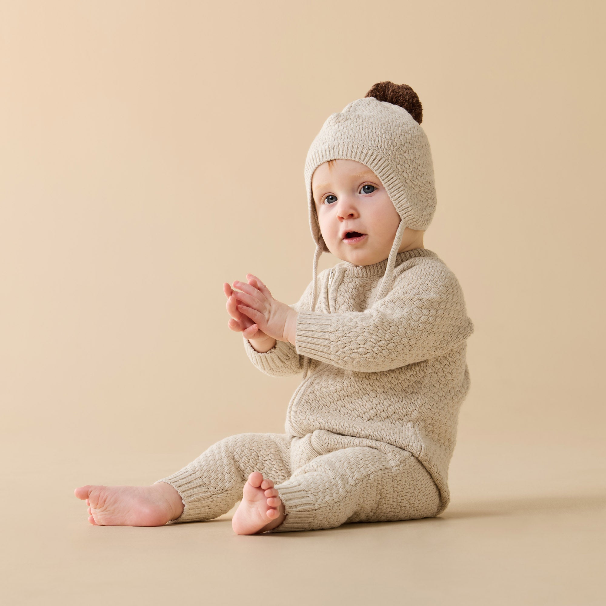 Cream Organic Knitted Bubble Bonnet