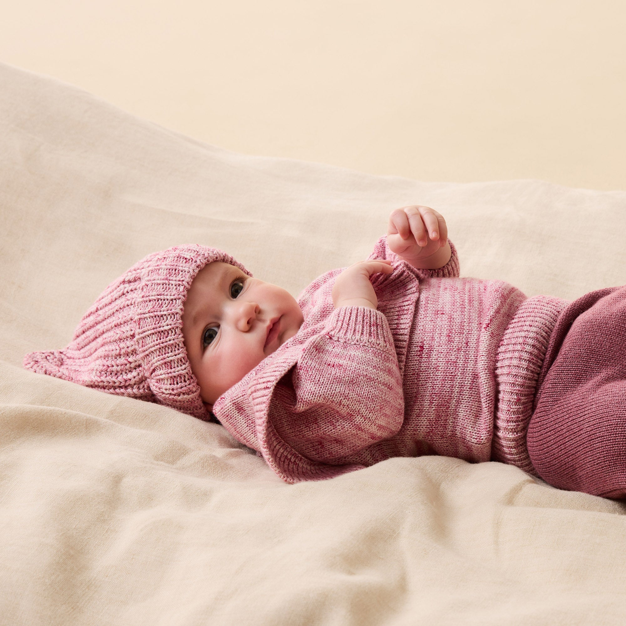Rhubarb and Cream Organic Knitted Bear Hat