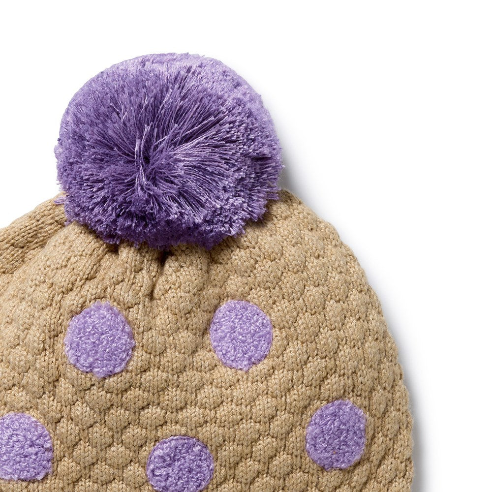 Oat and Mulberry Organic Knitted Bauble Hat