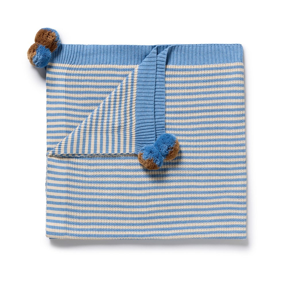 Frosted Blue Organic Knitted Stripe Blanket