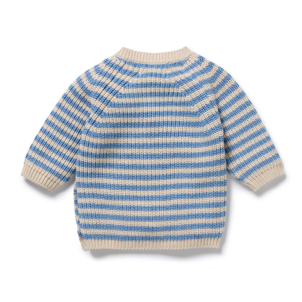 Frosted Blue Organic Knitted Stripe Kimono Cardigan