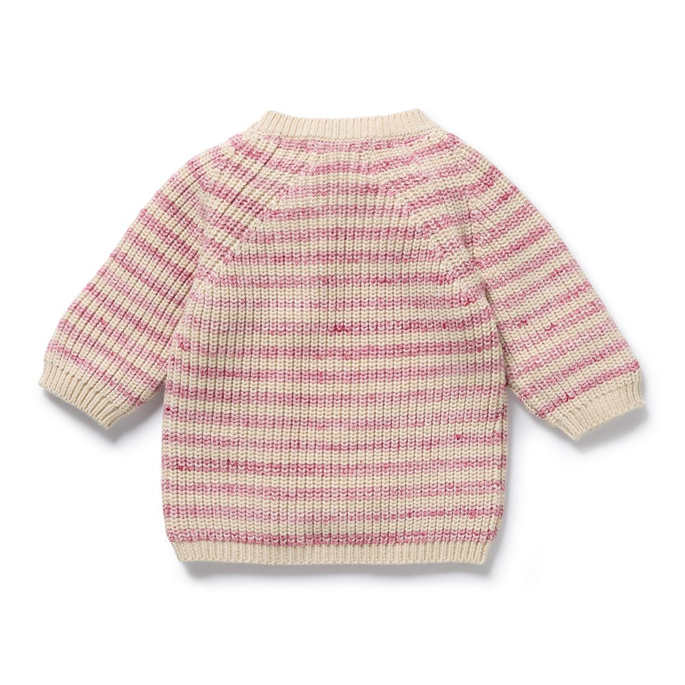 Rhubarb and Cream Organic Knitted Stripe Kimono Cardigan