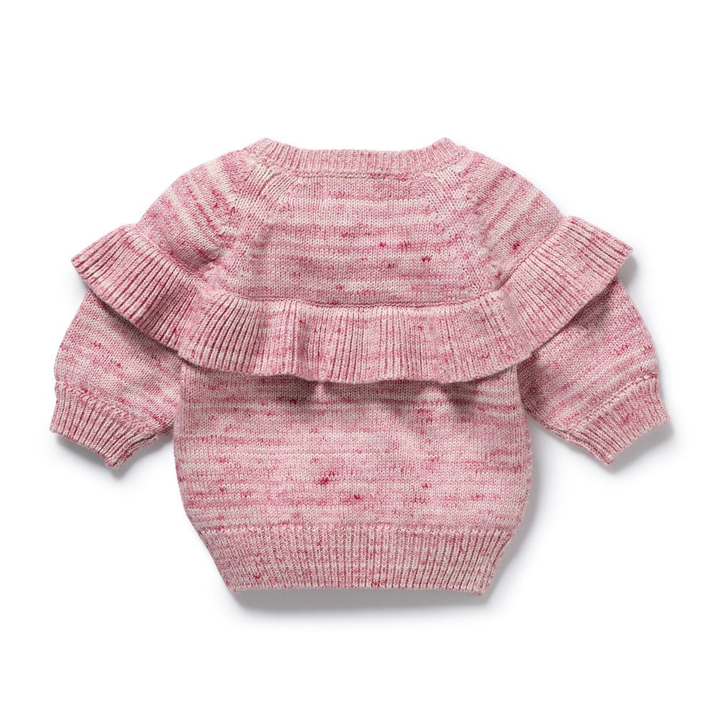 Rhubarb and Cream Organic Knitted Ruffle Jumper