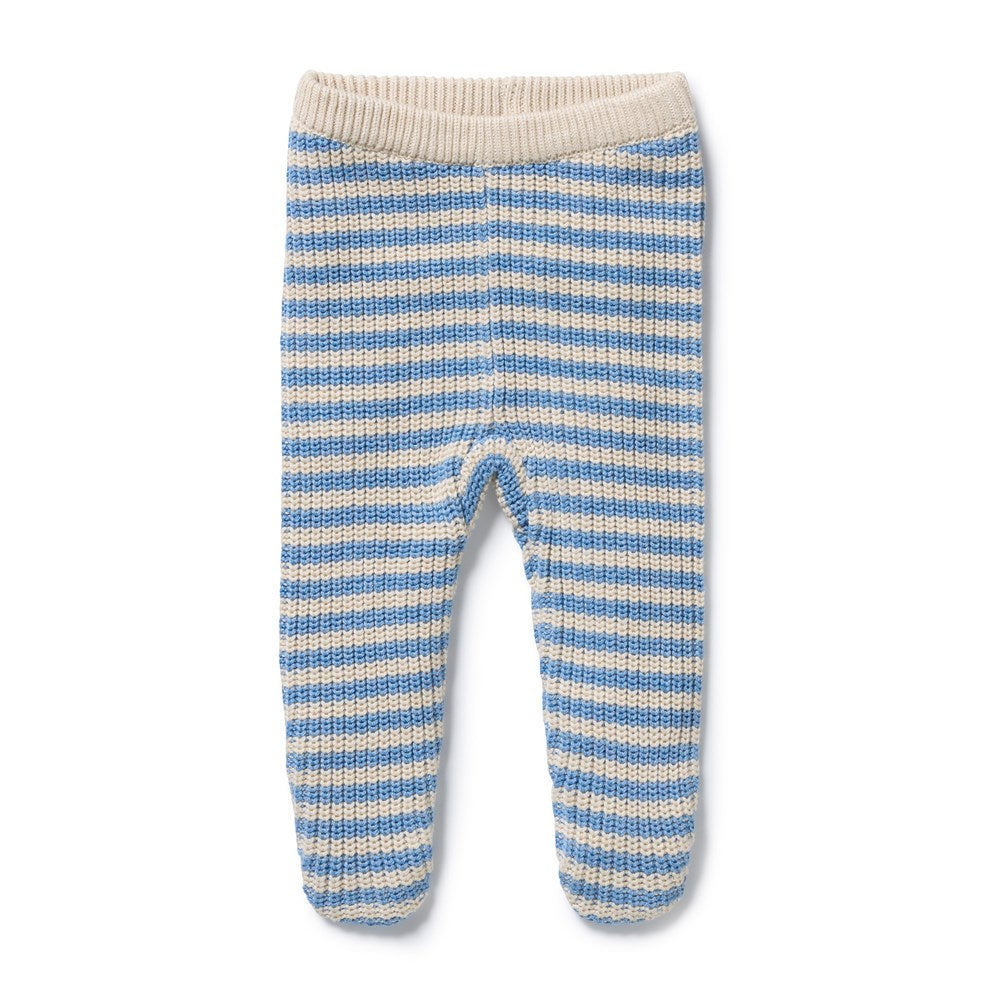 Frosted Blue Organic Knitted Stripe Legging with Feet