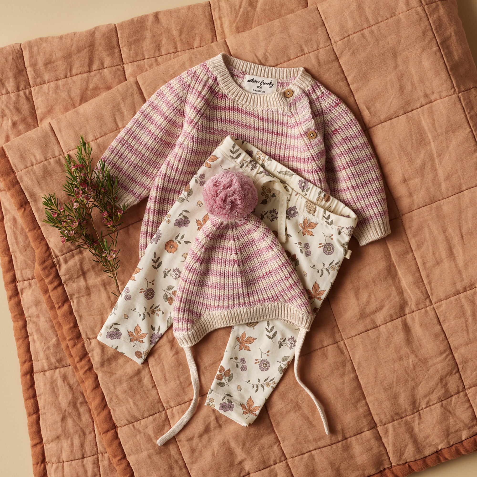 Rhubarb and Cream Organic Knitted Stripe Kimono Cardigan