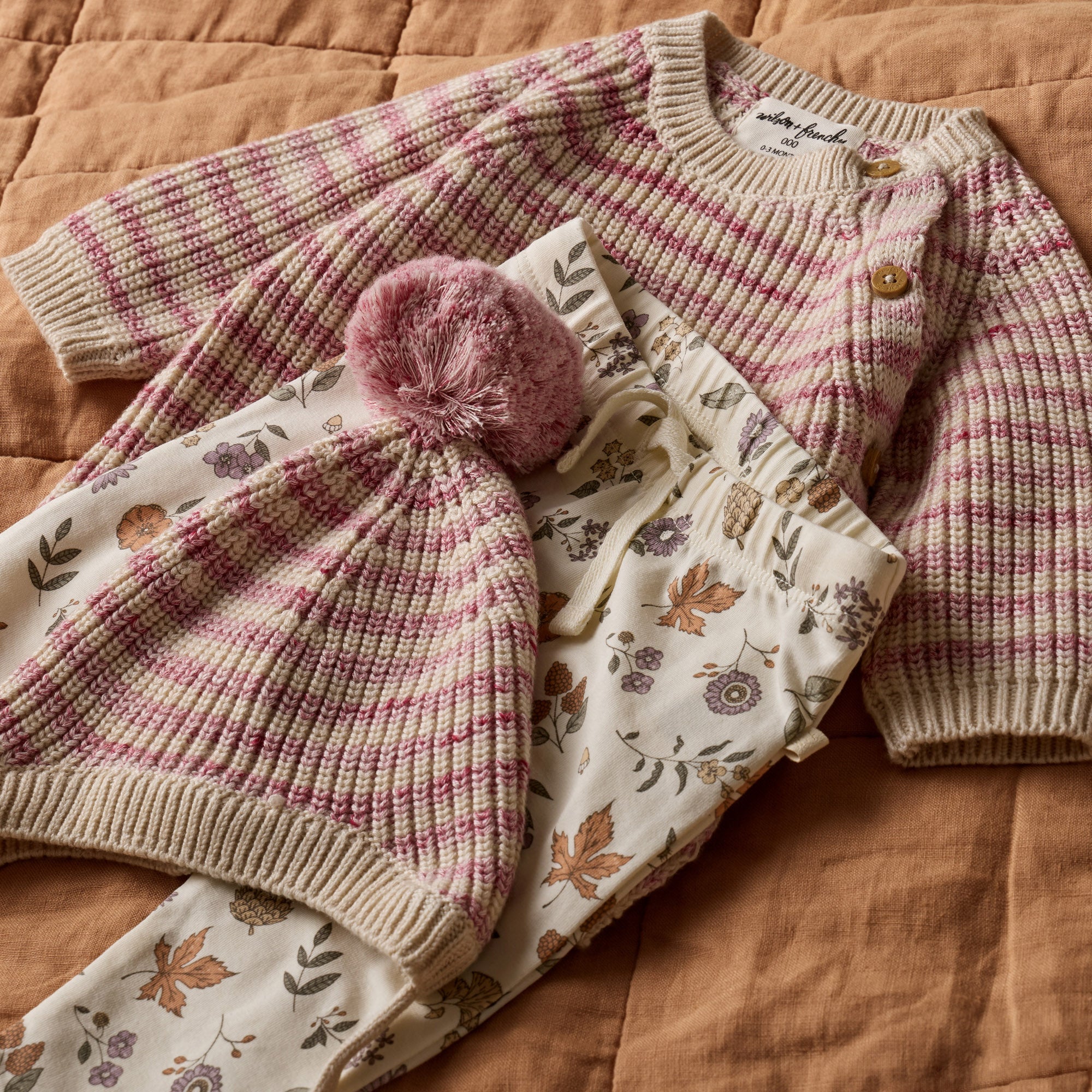 Rhubarb and Cream Organic Knitted Stripe Kimono Cardigan