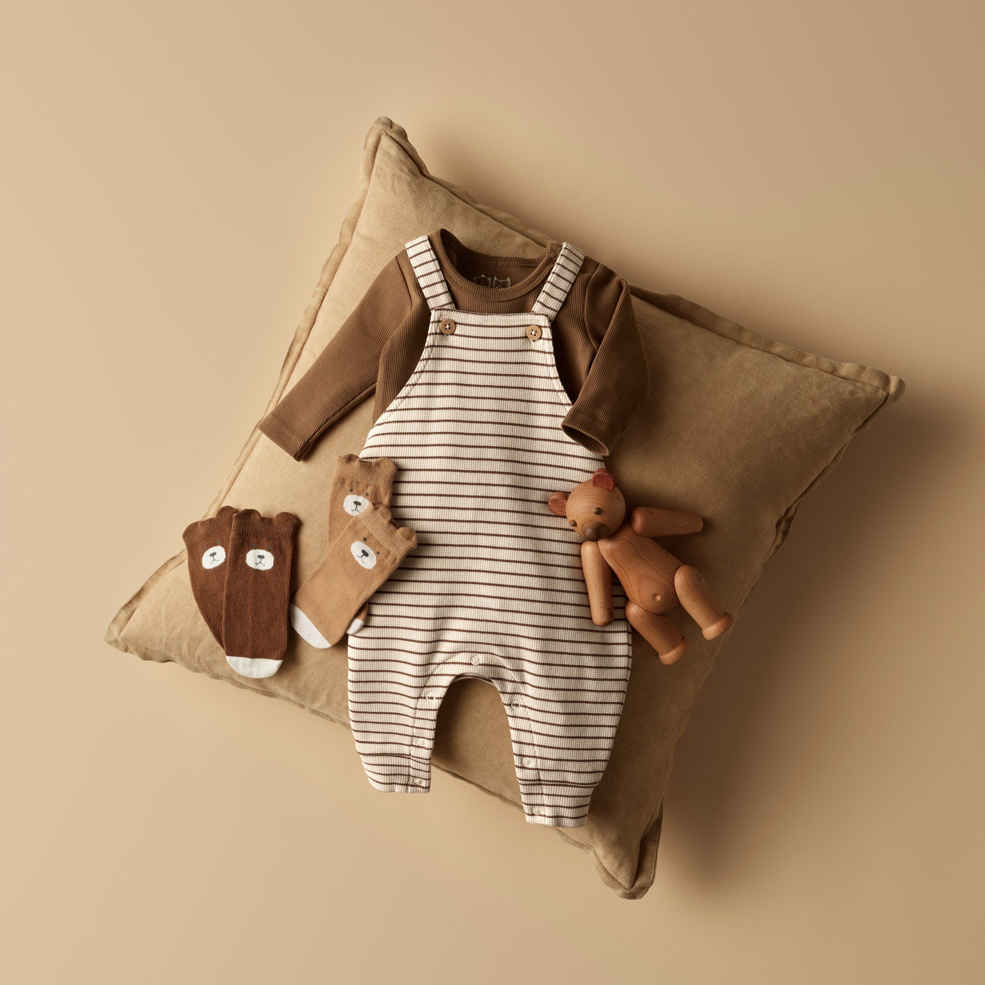 Nutmeg Stripe Organic Waffle Overall