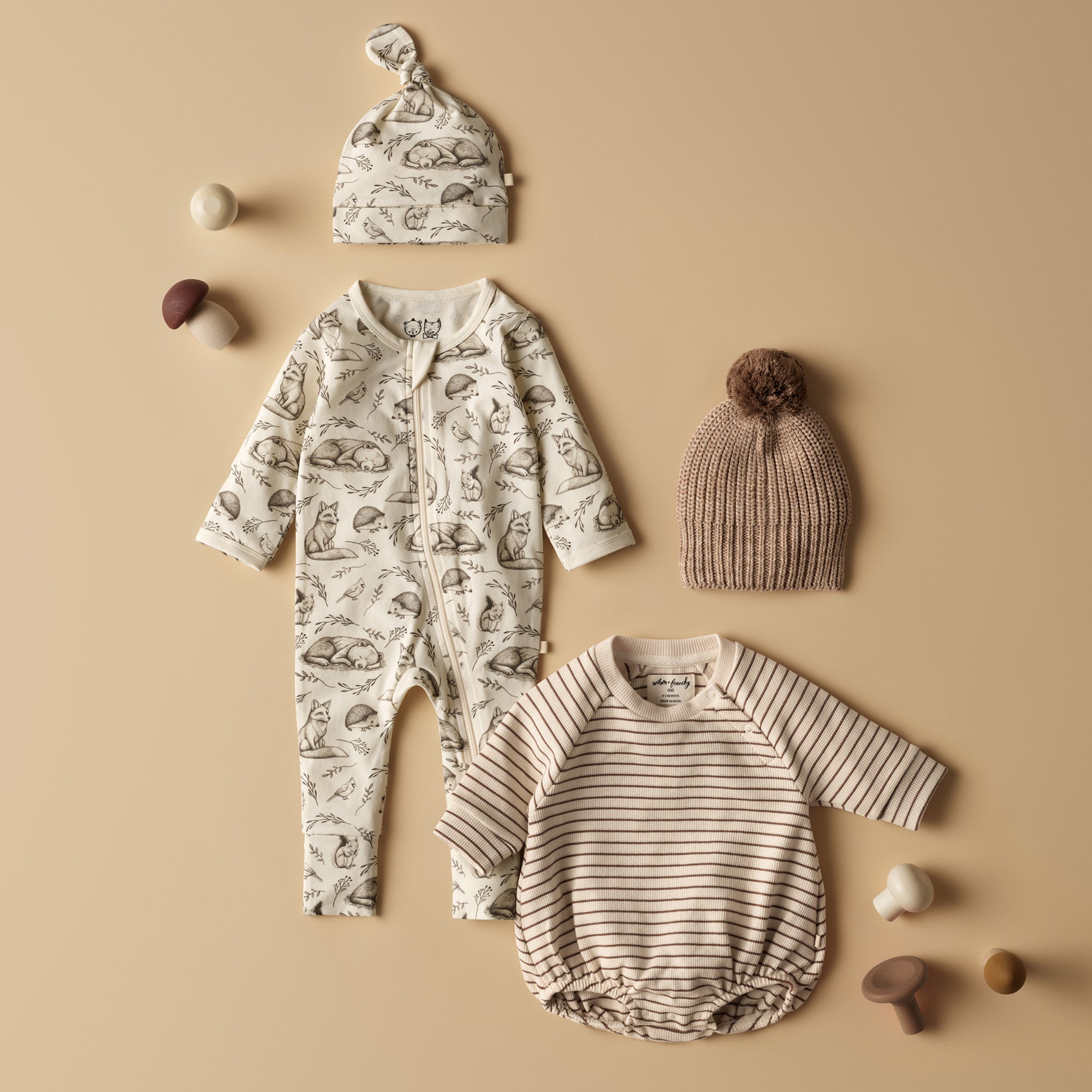 Nutmeg Stripe Organic Waffle Bodysuit